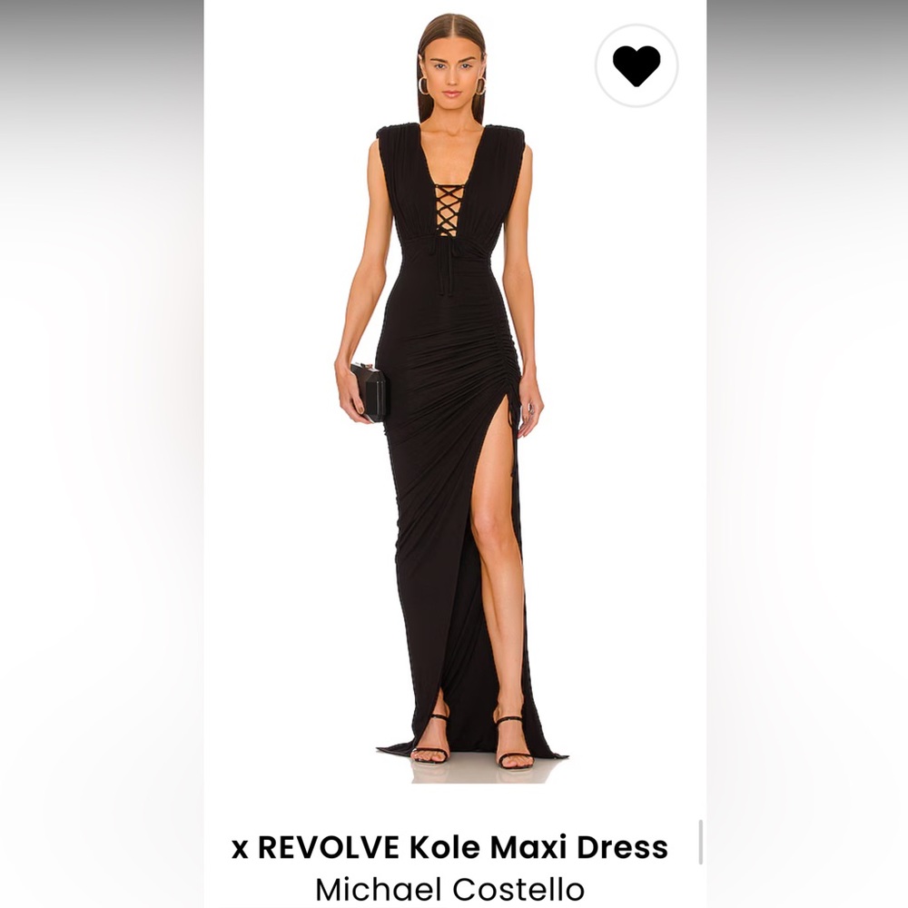Michael Costello Black Plunge Slit Gown